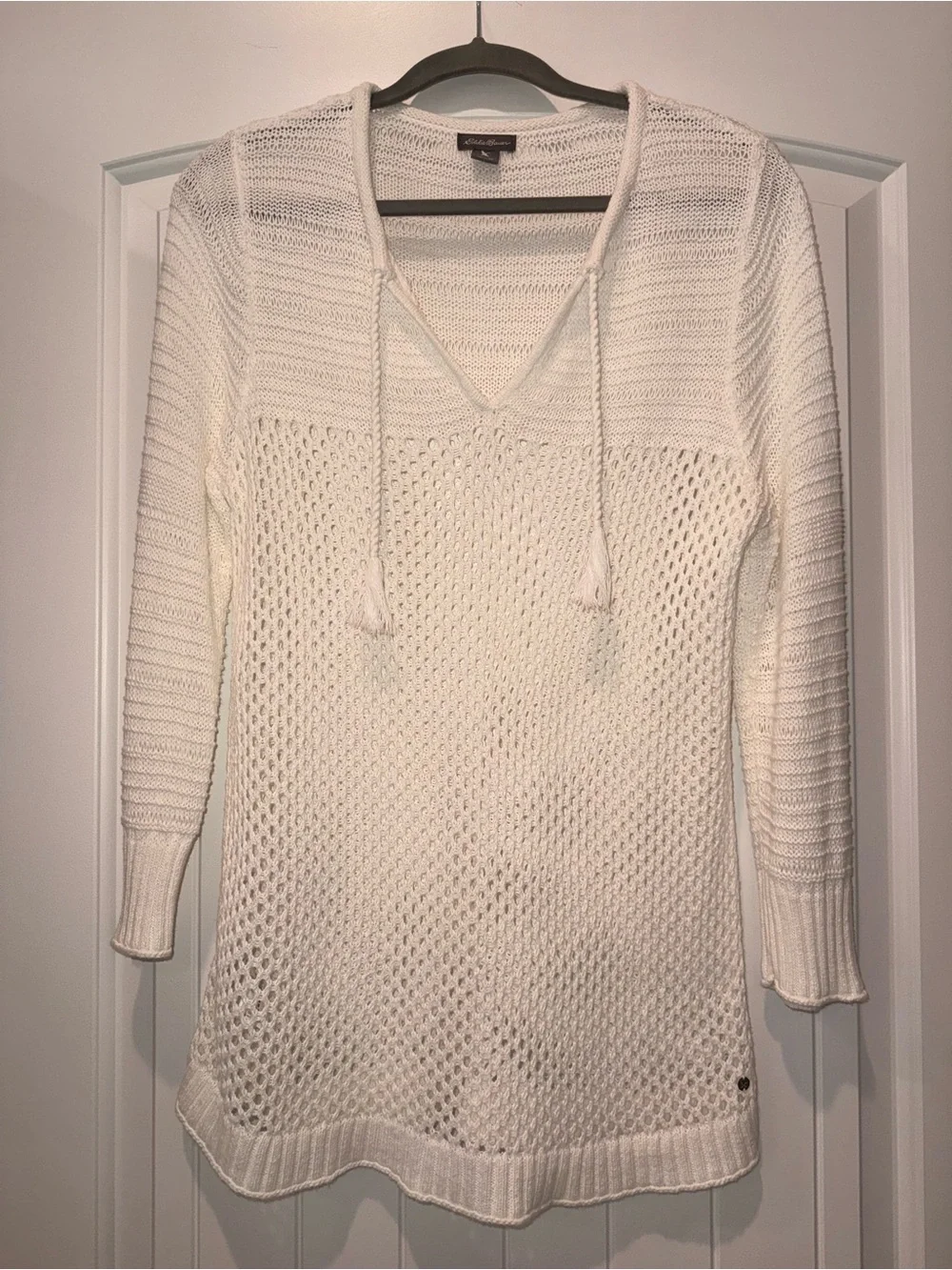 Eddie Bauer White Open-Knit V-Neck Swim Cover-Up Tunic